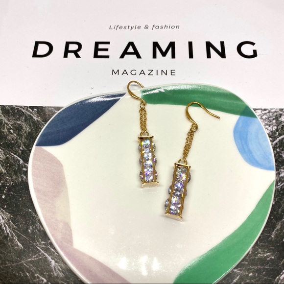 Boutique//Diamond Glass Drop Earrings - Picture 4 of 4